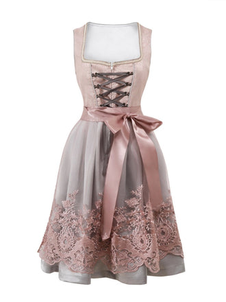 2PCS Orange Pink 1950s Jacquard Dress & Mesh Embroidered Apron - vintage dress, retro fashion, rockabilly