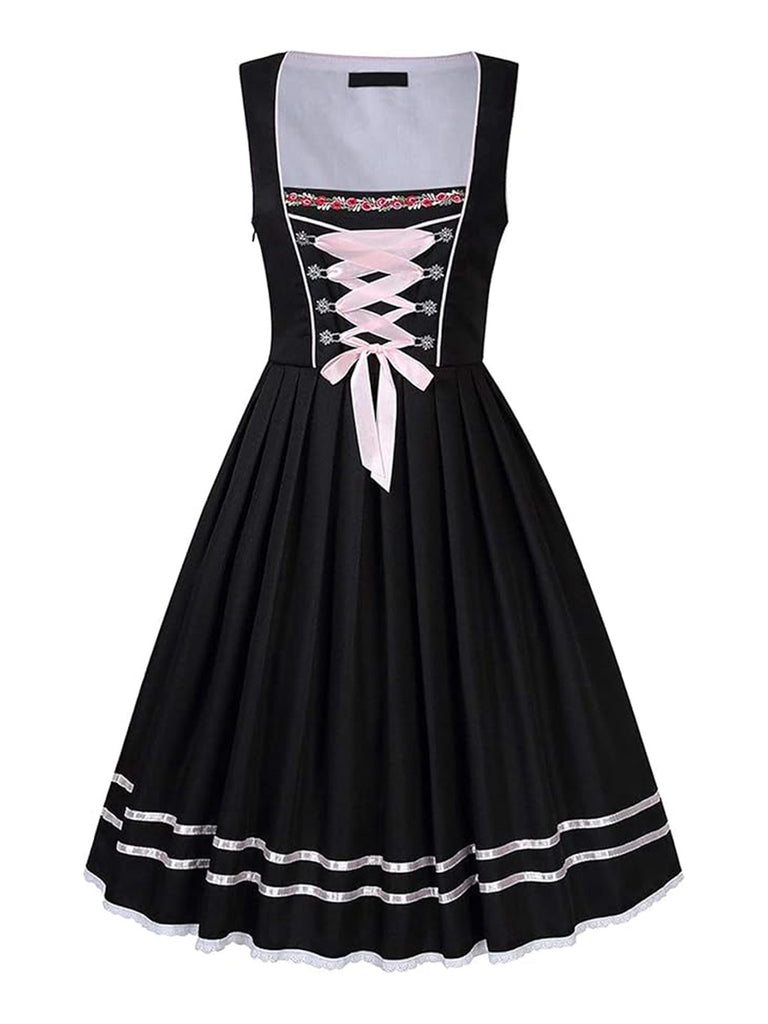 2PCS Pink 1950s Oktoberfest Puff Sleeves Embroidered Dress - vintage dress, retro fashion, rockabilly