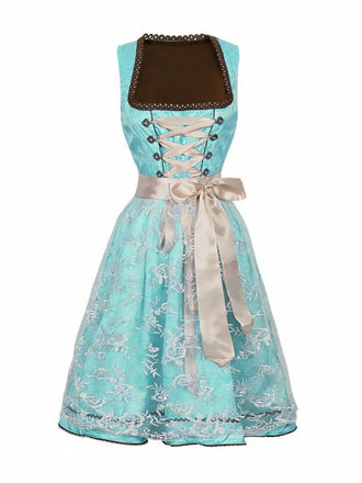 2PCS Sky Blue 1950s Floral Jacquard Dress & Mesh Embroidered Apron - vintage dress, retro fashion, rockabilly