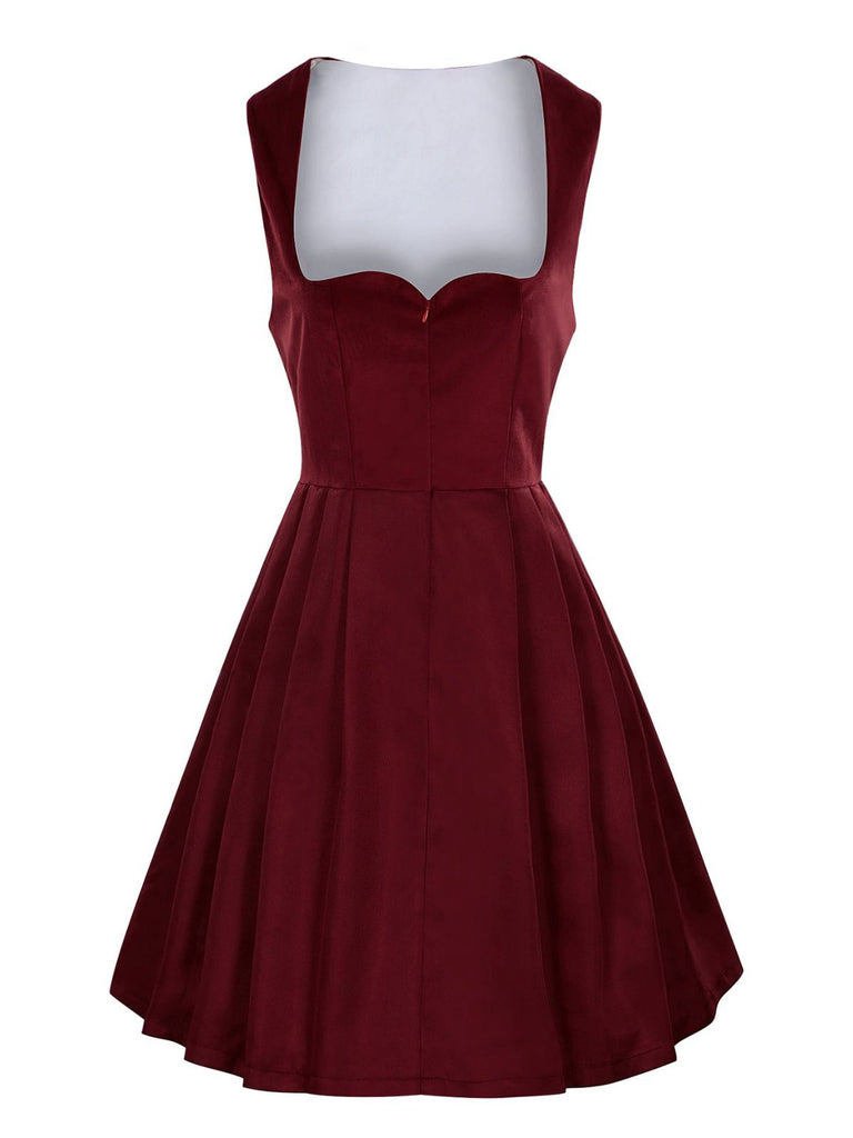 2PCS Wine Red 1950s Ethnic Floral Velvet Dress & Apron - vintage dress, retro fashion, rockabilly