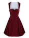 2PCS Wine Red 1950s Ethnic Floral Velvet Dress & Apron - vintage dress, retro fashion, rockabilly