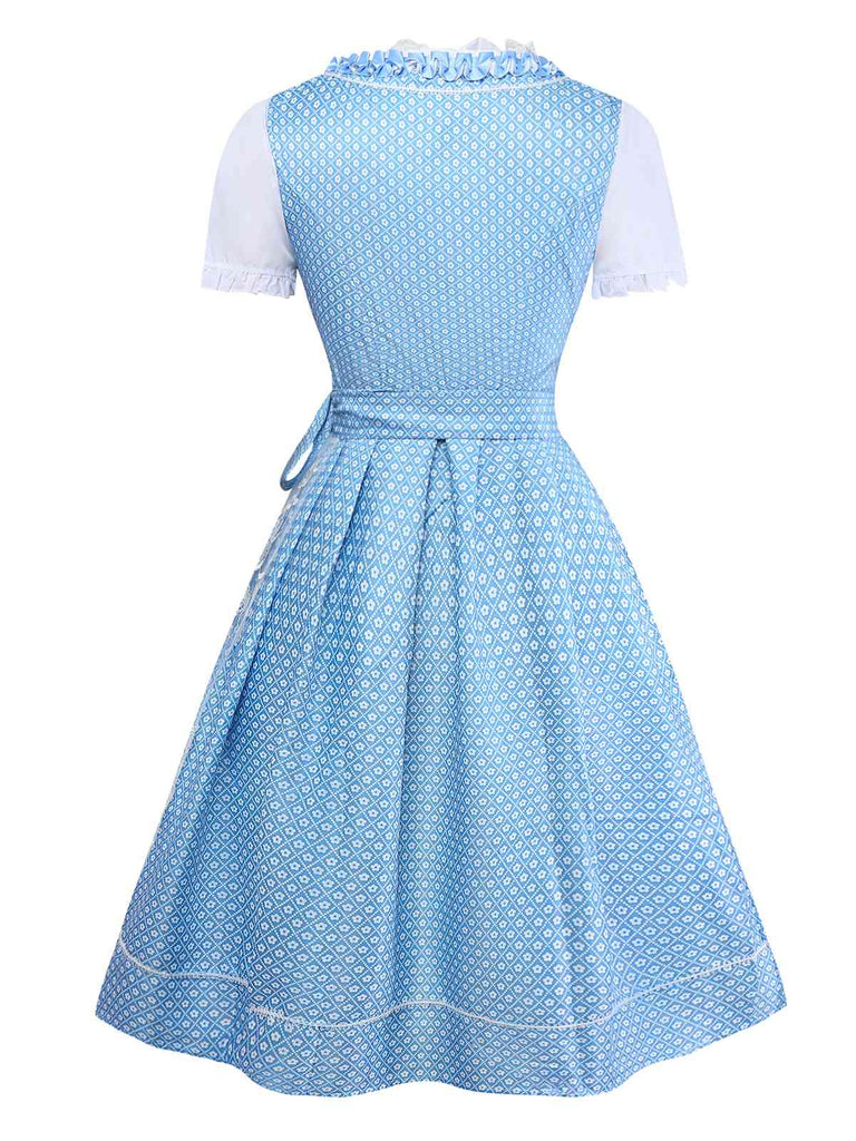 3PCS Blue 1950s Floral Dress & Embroidered Rose Apron - vintage dress, retro fashion, rockabilly