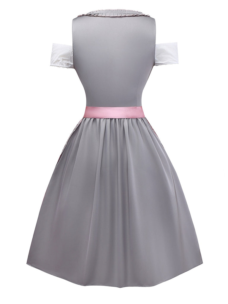3PCS Pink 1950s Satin Lace Embroidered Dress & Off-Shoulder Top - vintage dress, retro fashion, rockabilly