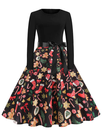 Black 1950s Christmas Gingerbread & Candy Cane Dress - vintage dress, retro fashion, rockabilly