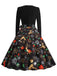 Black 1950s Christmas Print Petal Collar Belted Dress - vintage dress, retro fashion, rockabilly