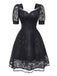 Black 1950s Gothic Witch Bride Lace Embroidered Dress - vintage dress, retro fashion, rockabilly