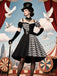 Black 1950s Halloween Harlequin Pattern Dress & Leather Corset - vintage dress, retro fashion, rockabilly