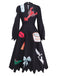 Black 1950s Lobster Zigzag Neck Lantern Sleeve Dress - vintage dress, retro fashion, rockabilly