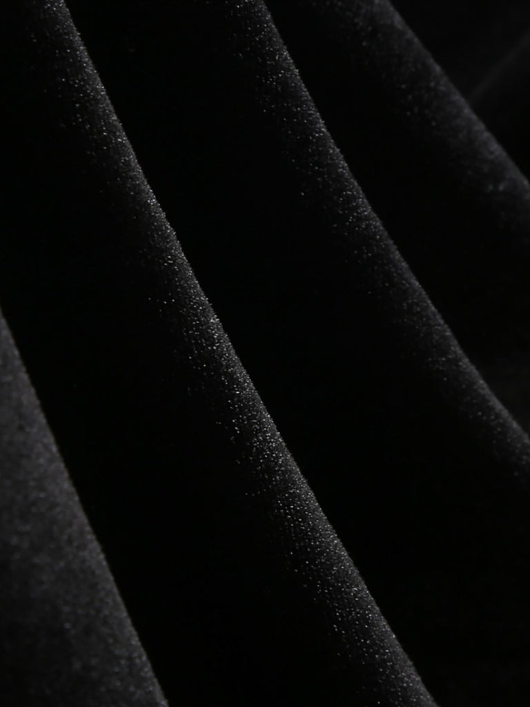 Black 1950s Velvet  Knitted Collar Pearl Button Dress - vintage dress, retro fashion, rockabilly