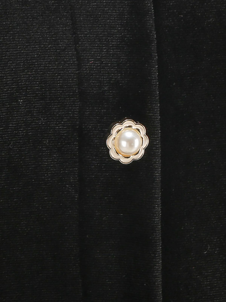 Black 1950s Velvet  Knitted Collar Pearl Button Dress - vintage dress, retro fashion, rockabilly