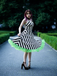 Black&White 1950s Striped Fluorescent Green Lace Dress - vintage dress, retro fashion, rockabilly