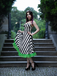 Black&White 1950s Striped Fluorescent Green Lace Dress - vintage dress, retro fashion, rockabilly