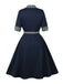 Blue 1950s Double Breasted Plaid Lapel Belted Dress - vintage dress, retro fashion, rockabilly
