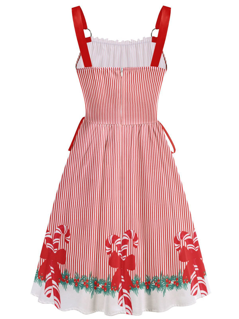 1950s Christmas Candy Cane Striped Lace-Up Holiday Dress - vintage dress, retro fashion, rockabilly