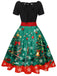 1950s Christmas Tree Patchwork Bow Belted Swing Dress - vintage dress, retro fashion, rockabilly