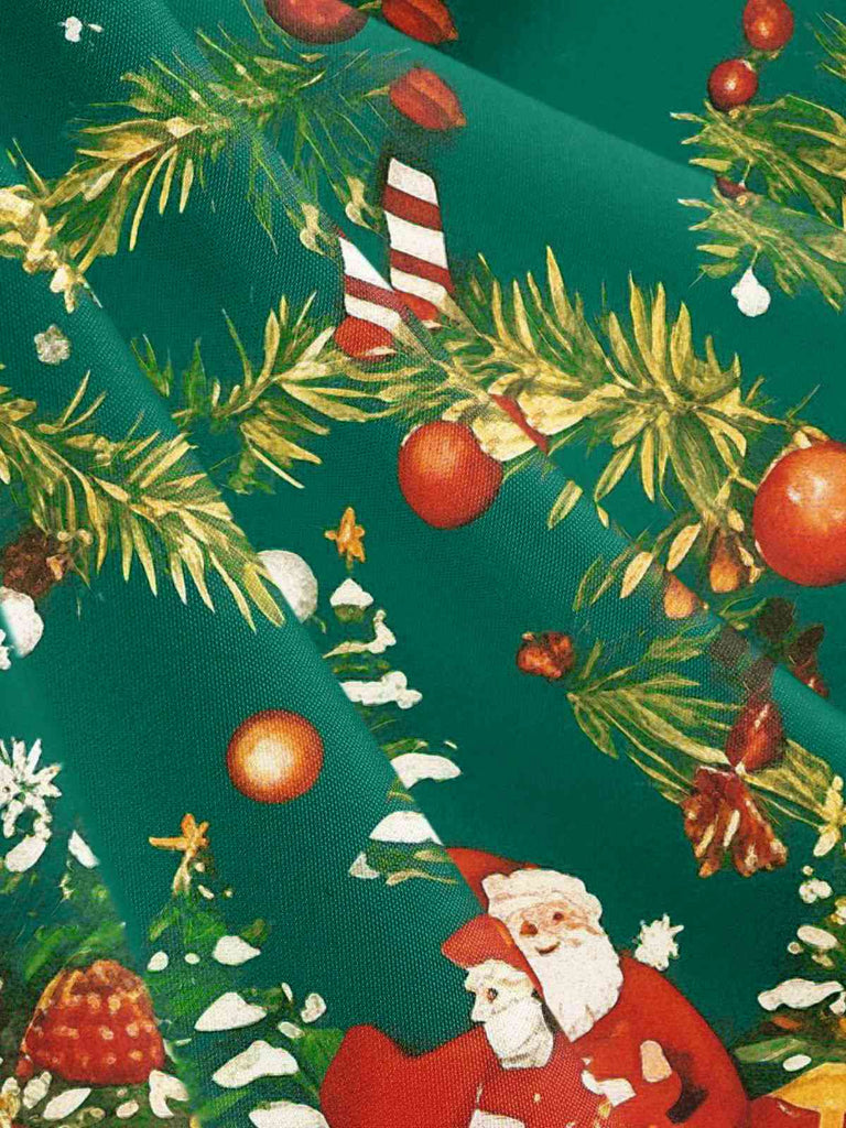 1950s Christmas Tree Patchwork Bow Belted Swing Dress - vintage dress, retro fashion, rockabilly