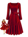 1950s Christmas Velvet Square Neck Long Sleeve Dress - vintage dress, retro fashion, rockabilly