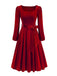 1950s Christmas Velvet Square Neck Long Sleeve Dress - vintage dress, retro fashion, rockabilly