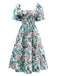 Green 1950s Floral Off-Shoulder Lantern Sleeve Bardot Dress - vintage dress, retro fashion, rockabilly