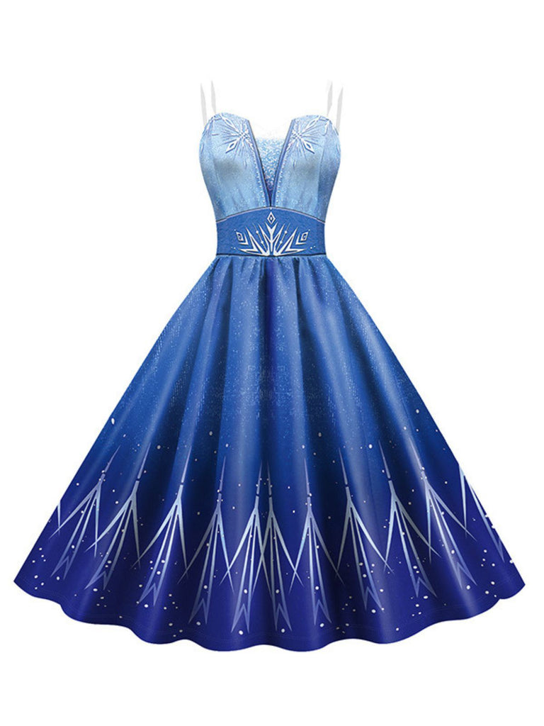 1950s Halloween Elsa Sequined Snowflake Spaghetti Strap Dress - vintage dress, retro fashion, rockabilly
