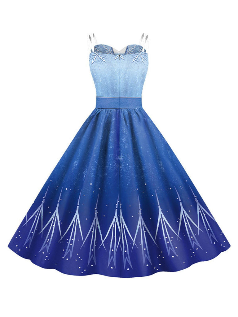 1950s Halloween Elsa Sequined Snowflake Spaghetti Strap Dress - vintage dress, retro fashion, rockabilly