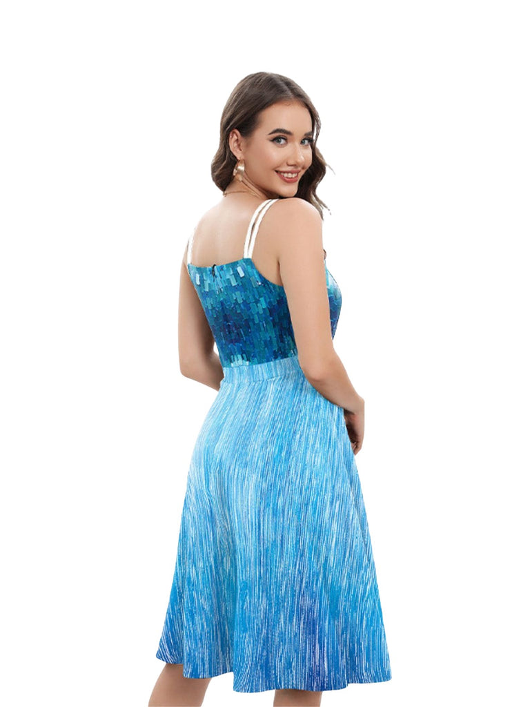 1950s Halloween Elsa Sequined Snowflake Spaghetti Strap Dress - vintage dress, retro fashion, rockabilly