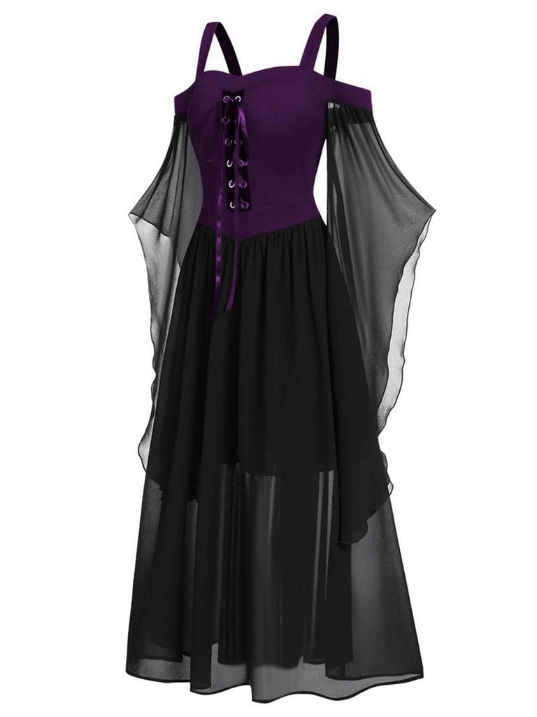 1950s Halloween Witch Transparent Sleeves Strap Dress - vintage dress, retro fashion, rockabilly