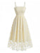 Light Yellow 1950s Daisy Embroidered Smocked Tulle Midi Dress - vintage dress, retro fashion, rockabilly