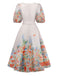 Multicolor 1950s Floral V-Neck Lantern Sleeve Belted Dress - vintage dress, retro fashion, rockabilly
