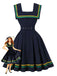 Navy Blue 1950s Square Neck Wavy Striped Sleeveless Dress - vintage dress, retro fashion, rockabilly