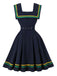 Navy Blue 1950s Square Neck Wavy Striped Sleeveless Dress - vintage dress, retro fashion, rockabilly