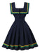 Navy Blue 1950s Square Neck Wavy Striped Sleeveless Dress - vintage dress, retro fashion, rockabilly