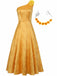 1950s One-Shoulder Jacquard Judy Cosplay Dress With 3D Floral Hairband - vintage dress, retro fashion, rockabilly