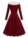 Red 1950s Christmas Velvet Santa Fur Collar Pearl Dress - vintage dress, retro fashion, rockabilly