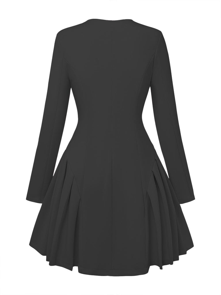 1950s Sweetheart Neck Long Sleeve Solid Pleated Dress - vintage dress, retro fashion, rockabilly