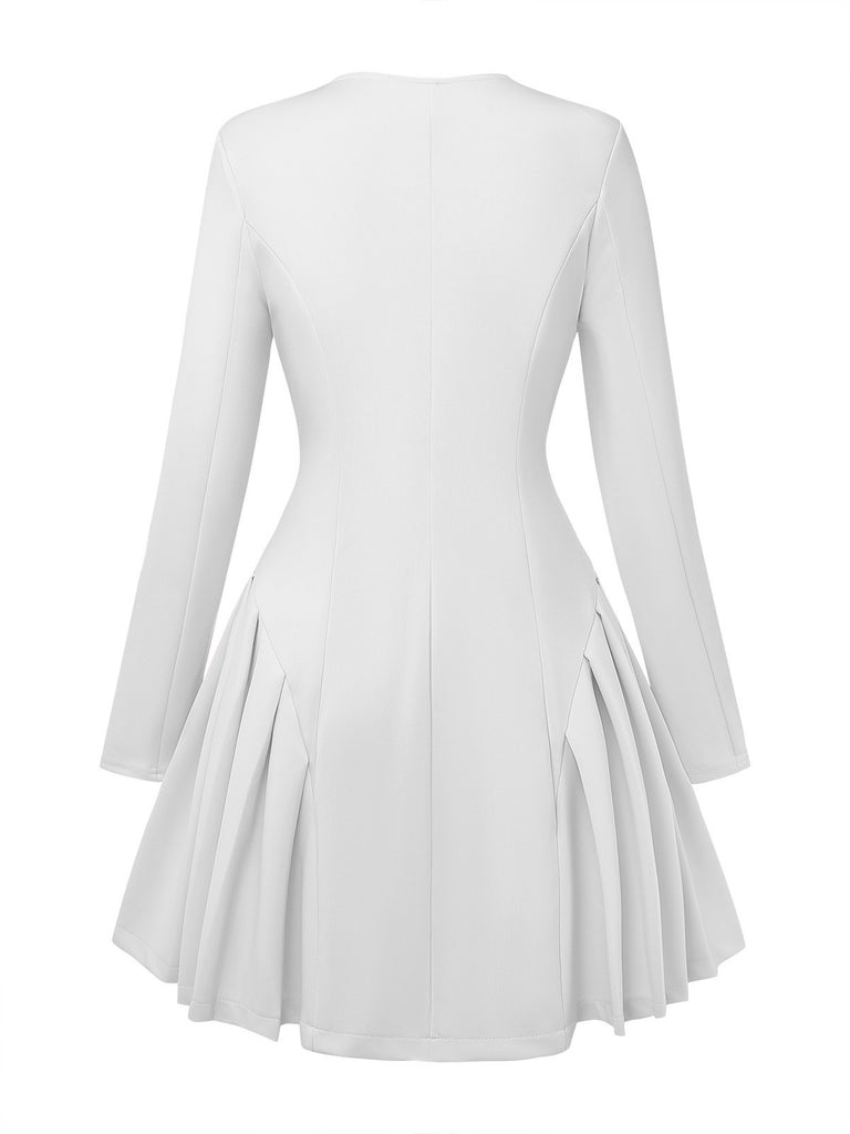1950s Sweetheart Neck Long Sleeve Solid Pleated Dress - vintage dress, retro fashion, rockabilly