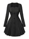 1950s Sweetheart Neck Long Sleeve Solid Pleated Dress - vintage dress, retro fashion, rockabilly
