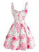 White 1950s Pink Floral Square-Neck Sleeveless Mini Dress - vintage dress, retro fashion, rockabilly