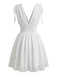 White 1950s Plunging Smocked Waist Textured Sleeveless Dress - vintage dress, retro fashion, rockabilly