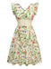 Yellow 1950s Floral Birds Ruffled Flutter Sleeve Dress - vintage dress, retro fashion, rockabilly