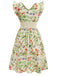 Yellow 1950s Floral Birds Ruffled Flutter Sleeve Dress - vintage dress, retro fashion, rockabilly