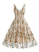1950s Embroidered Floral V-Neck Swing Dress — a 1950s silhouette that turns sidewalks into runways