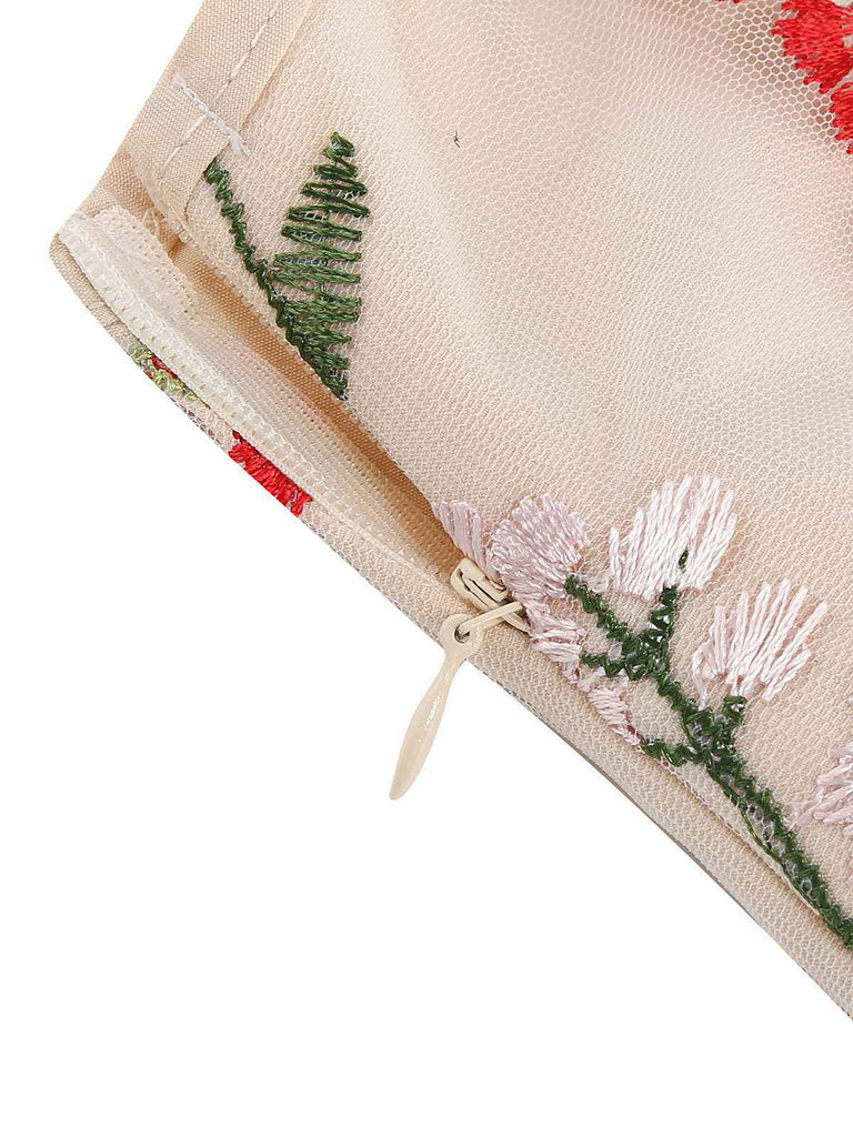 1950s Embroidered Floral V-Neck Swing Dress: timeless style reimagined