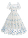 1950s Embroidered Flowers Mesh Puff Sleeve Dress - vintage dress, retro fashion, rockabilly