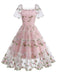 1950s Embroidered Flowers Mesh Puff Sleeve Dress - vintage dress, retro fashion, rockabilly