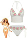 1950s Embroidered Handmade Floral High Waist Bikini Set - vintage fashion, retro style, elegant red