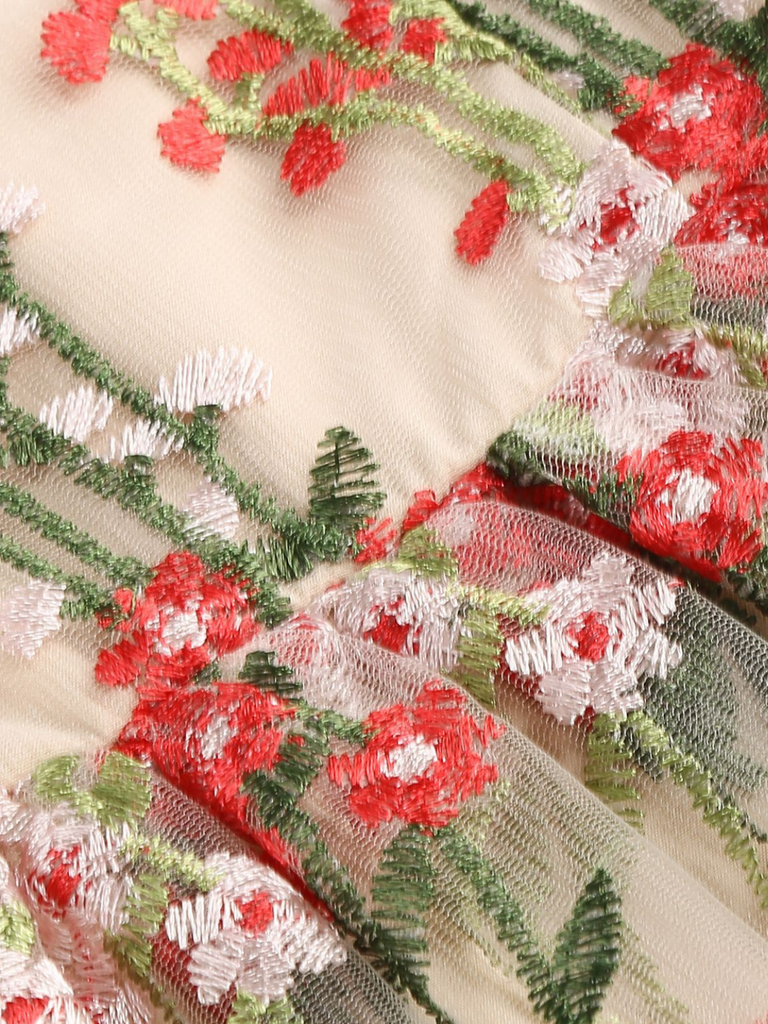 1950s Embroidered Mesh Lace-Up Sweetheart Neck Dress — a 1950s silhouette that turns sidewalks into runways