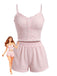 Pink 1950s Spaghetti Strap Ruffle Pajama Set 6