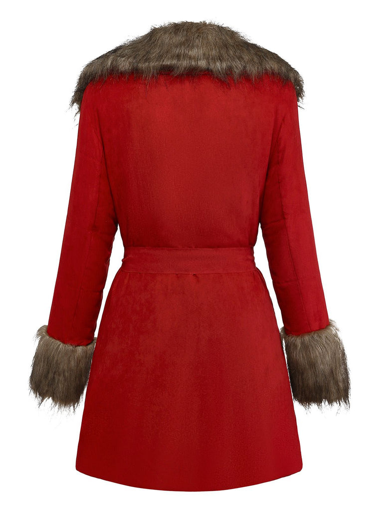 1950s Faux Fur Collar Lapel Belt Coat - vintage fashion, retro style