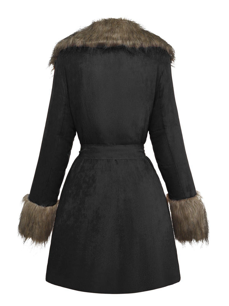 1950s Faux Fur Collar Lapel Belt Coat - vintage fashion, retro style